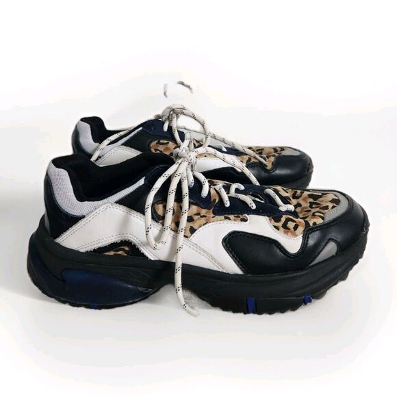 SNKR Project Shoes - SNKR Project Prospect Park Sneakers Black White Leopard Front Side Sz 9 GUC